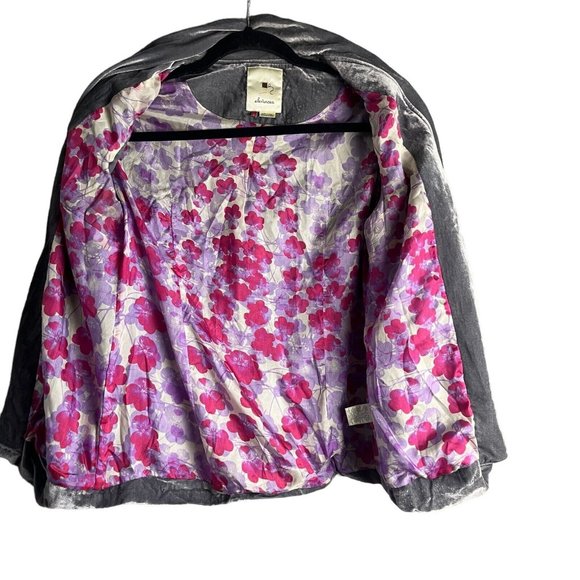 Elevenses by Anthropologie Grey Velvet Blazer Draped Front Relaxed Fit Jacket 4 - Picture 5 of 11